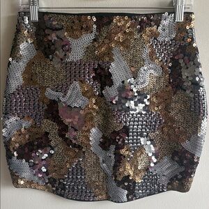Express Sequin Mini Skirt XS Gold Black Metallic Party Festival Club